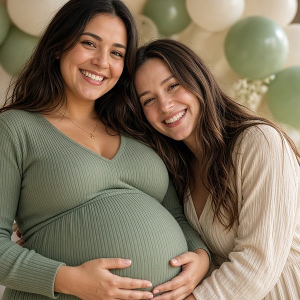 Mom-to-be and her best friend at a sage green baby shower — sample 2x2 photo magnet